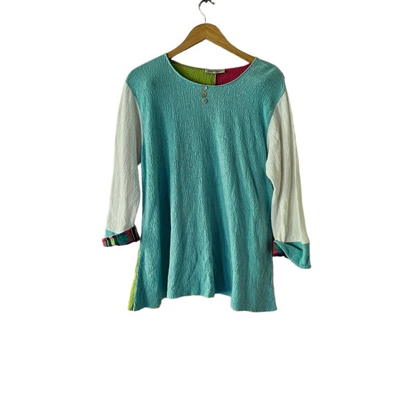 Margaret Winters Sweater Color Block Pockets Pullover Blue Pink Green Large - Picture 4 of 4